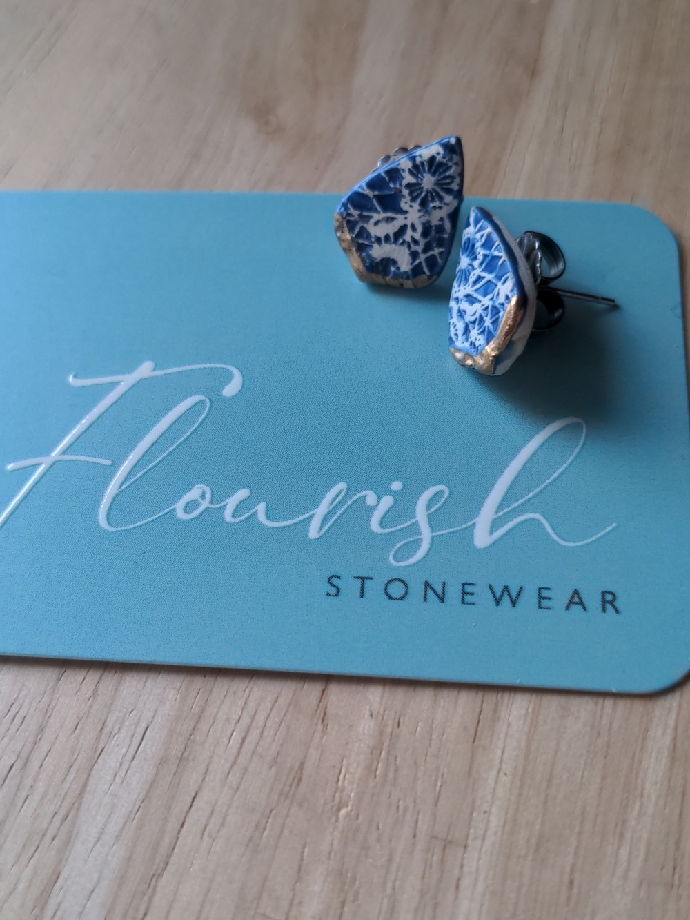 Triangle Stud Earrings Porcelain With Gold By Flourish Stonewear Ceramic Jewelry